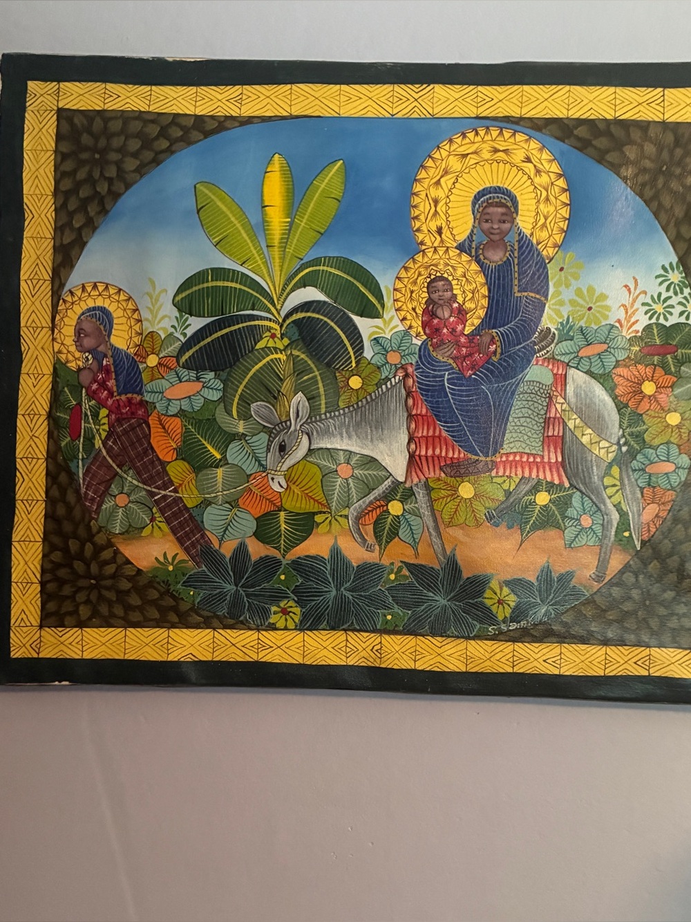 Original Haitian acrylic on canvas Religious painting signed
